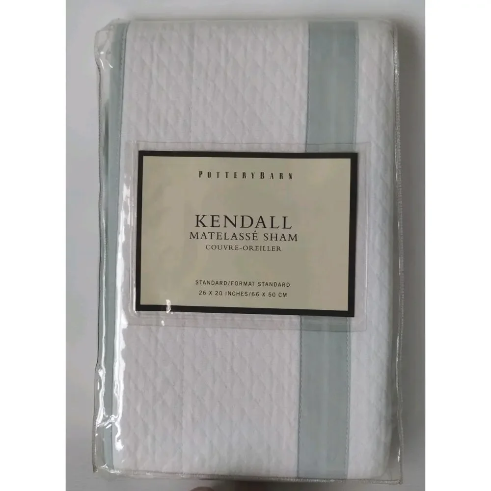 Pottery Barn Kendall Matelasse Standard Sham White Sea Green 26 x 20